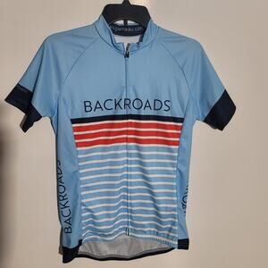 Louis Garneau Backroads Women's Cycling Jersey Size M Short Sleeve Blue Striped